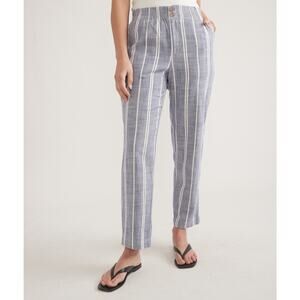 Marine Layer Elle Relaxed Crop Pant Sz Large Skipper Blue Stripe Coastal Tapered